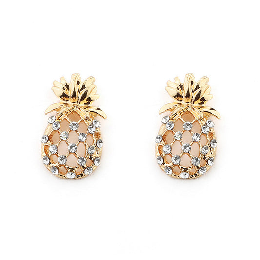 Hollow pineapple accessories fruit earrings Europe and the United States high-grade alloy diamond stud earrings