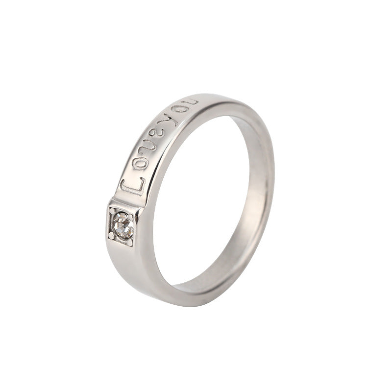 Couple Fashion Zircon Titanium Steel Ring
