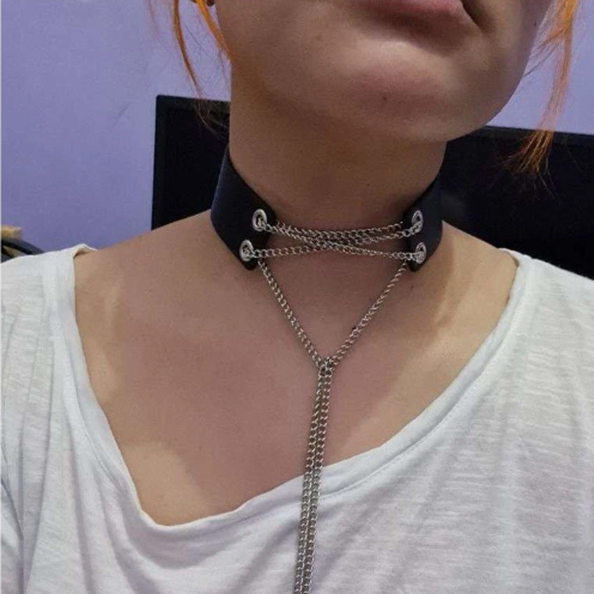 Chain Binding Bondage Leather Necklace