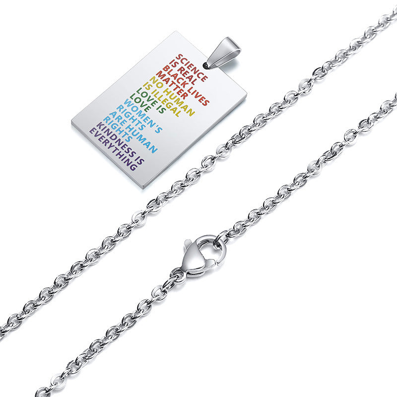 Rainbow Stainless Steel Colorful English Square Pendant