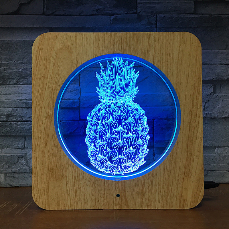 Simple creative pineapple photo frame lamp LED visual lamp wood grain touch colorful night light gift desk lamp
