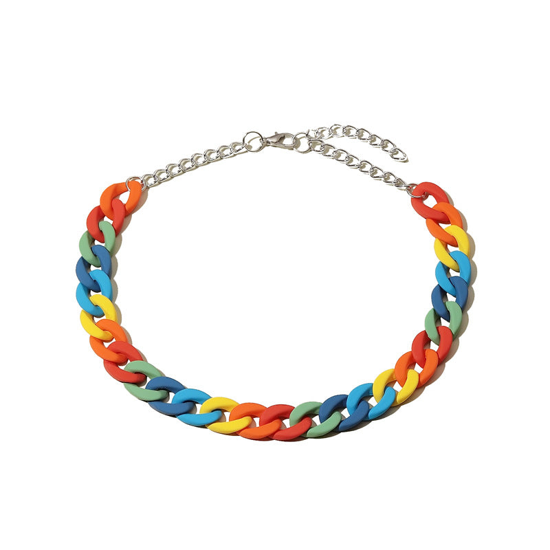 Exaggerated All-match Necklace Female Acrylic Rainbow Color Chain