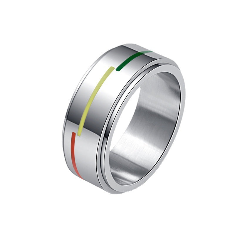 Silver Rotatable Rainbow Flag Ring Simple