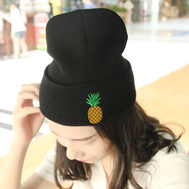 Embroidered Pineapple Straight Solid Color Hood
