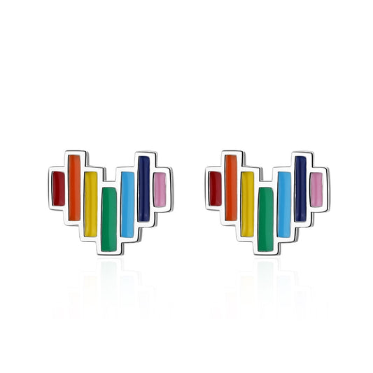 Epoxy Rainbow Heart Stud Earrings