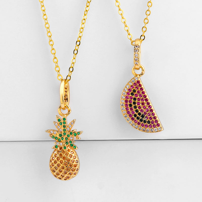 Watermelon pineapple zircon necklace