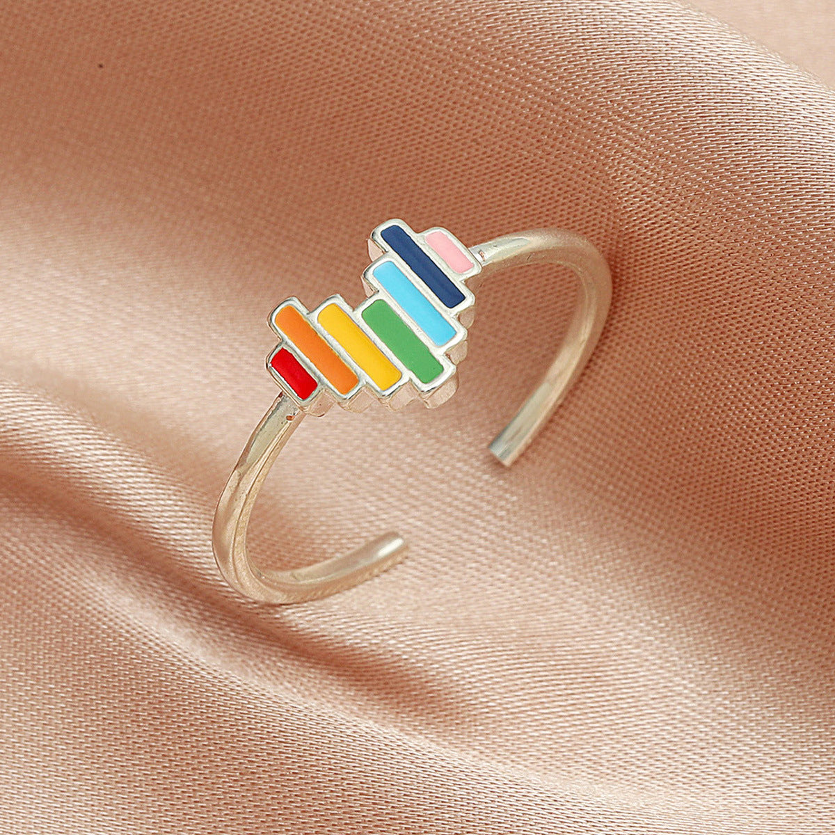 Japan And South Korea Drip Oil Rainbow Love Ring Cute Sweet Adjustable Heart Ring