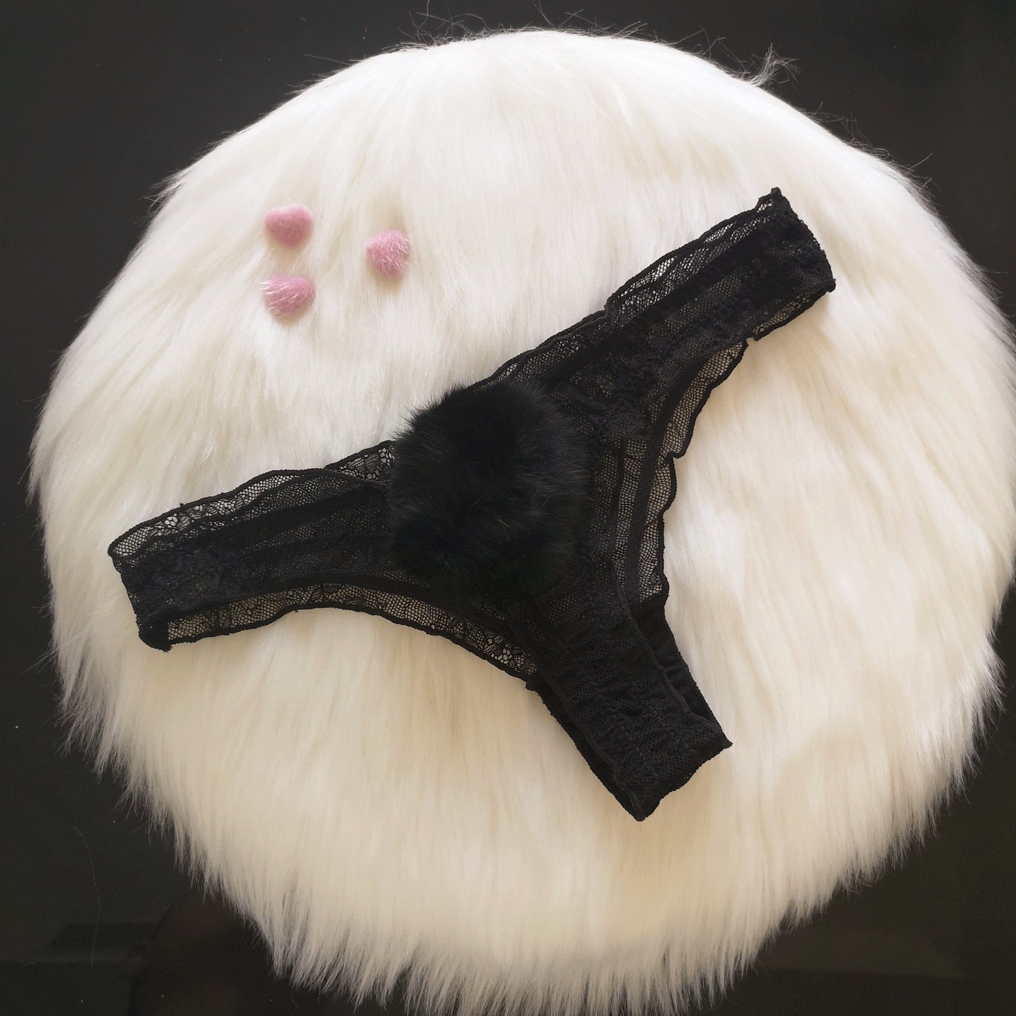 Fluffy Bunny Tail Lace Thong Panties