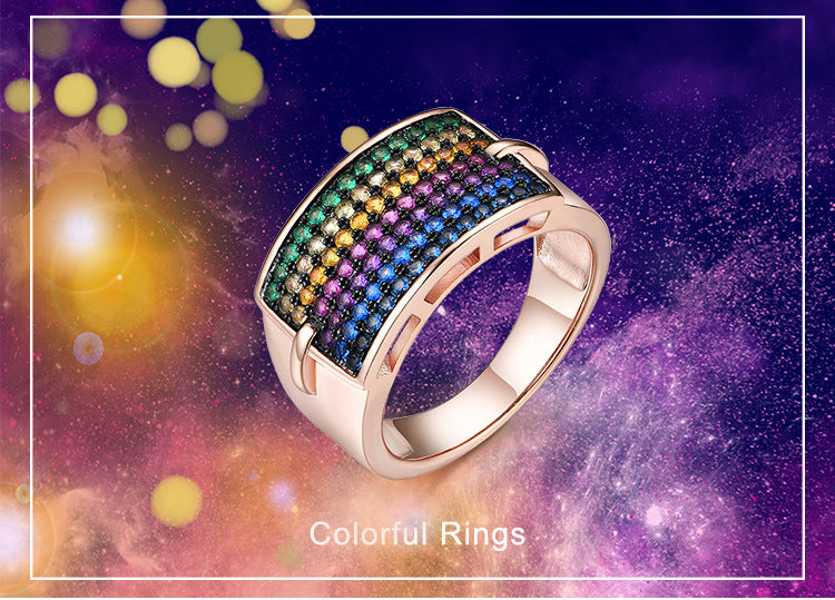 Color Treasure S925 Sterling Silver Rainbow Personality Gemstone Ring