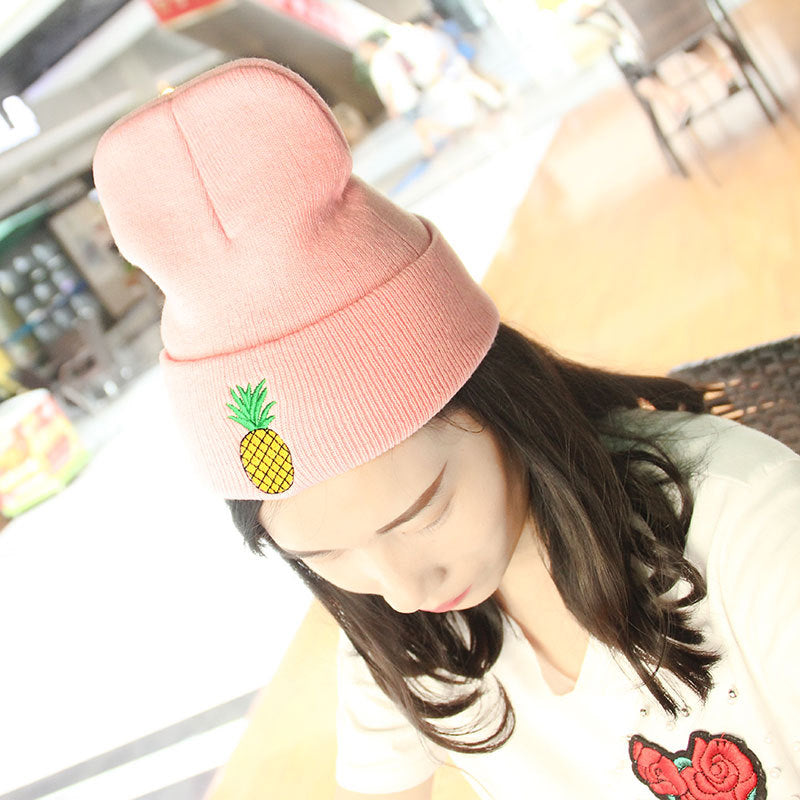 Embroidered Pineapple Straight Solid Color Hood