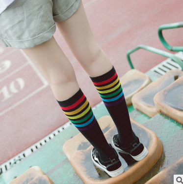 Color leg socks personality rainbow base high tube socks wild thin beautiful legs