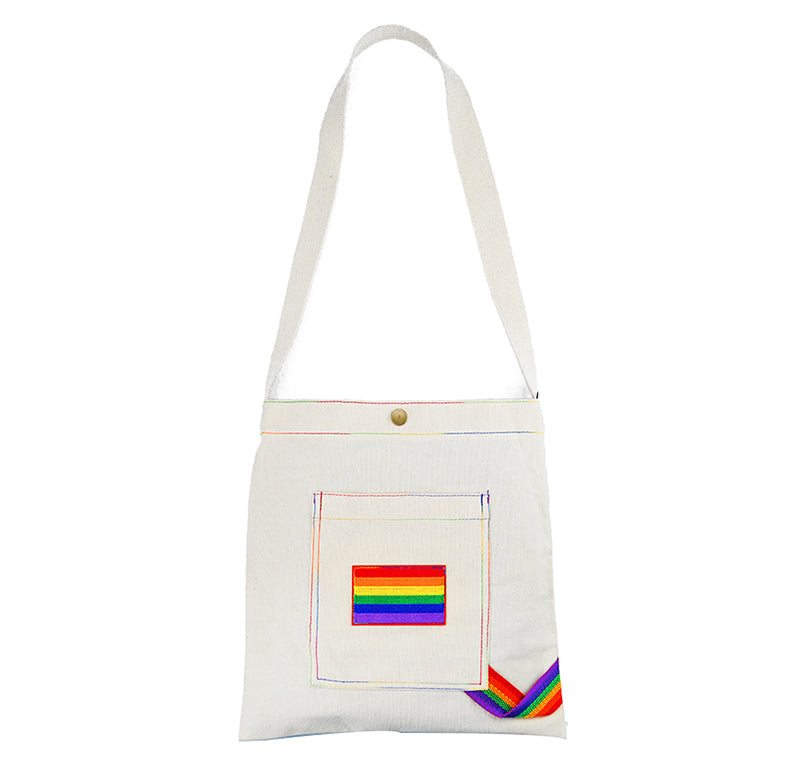 Six Colors Rainbow Canvas Bag LGBT Embroidered Beige Large Shoulder