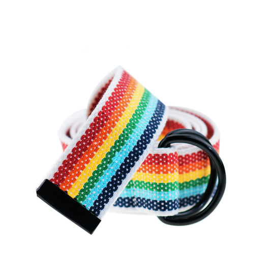 Canvas Belt With Six Rainbow Double Rings