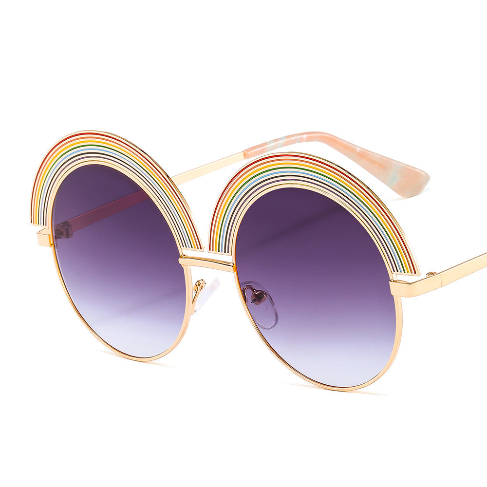 Metal rainbow large round frame sunglasses