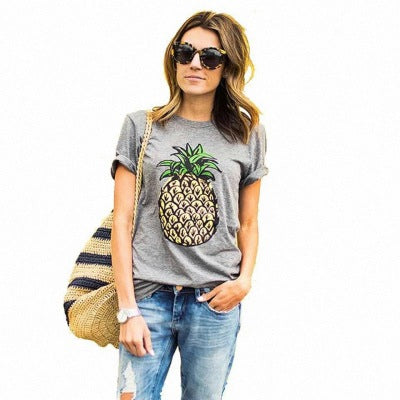 New Wild T-shirt Pineapple Print Casual Loose Short-sleeved Shirt