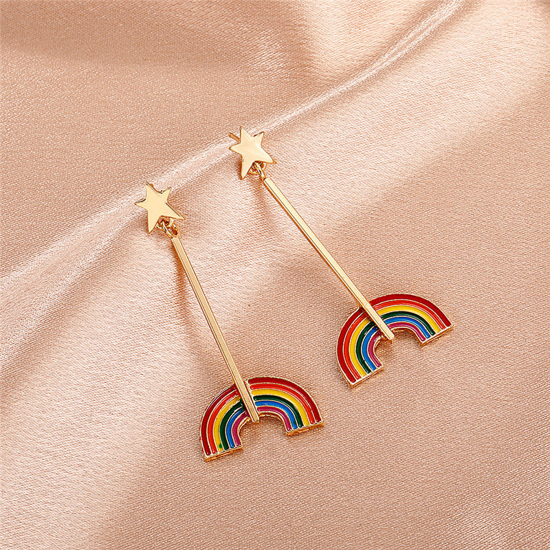 Korean Fashion Personality Geometric Earrings Retro Temperament Metal Rainbow Earrings
