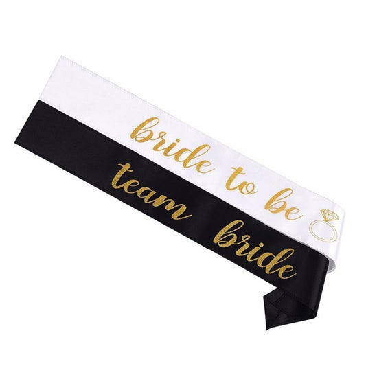 Bachelor Party Team Bride Black Printed Gold Shoulder Strap