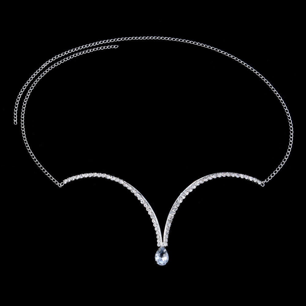 Simple Curved Water Drop Full Diamond Chest Support Body Chain