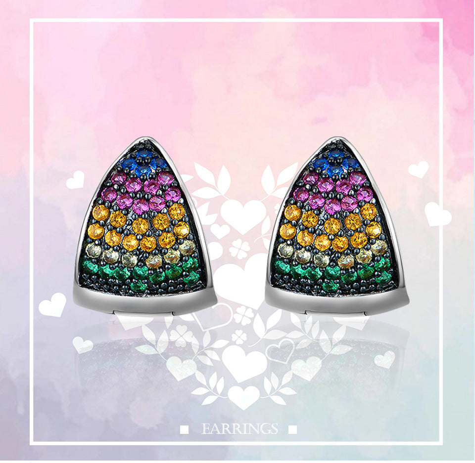 Geometric Triangle Women's Colored Stone Earrings