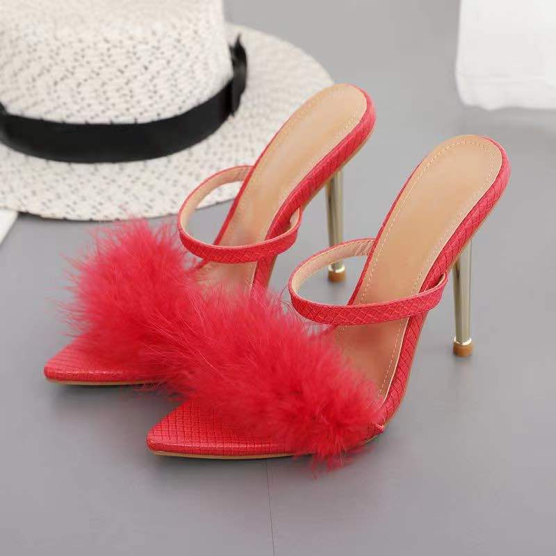 New High-heeled Hair Drag Women's Pointed Stiletto Sandals
