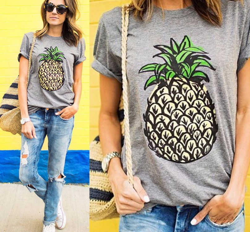New Wild T-shirt Pineapple Print Casual Loose Short-sleeved Shirt