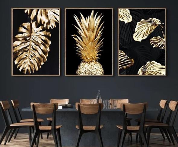 Golden Leaf Pineapple Canvas Painting