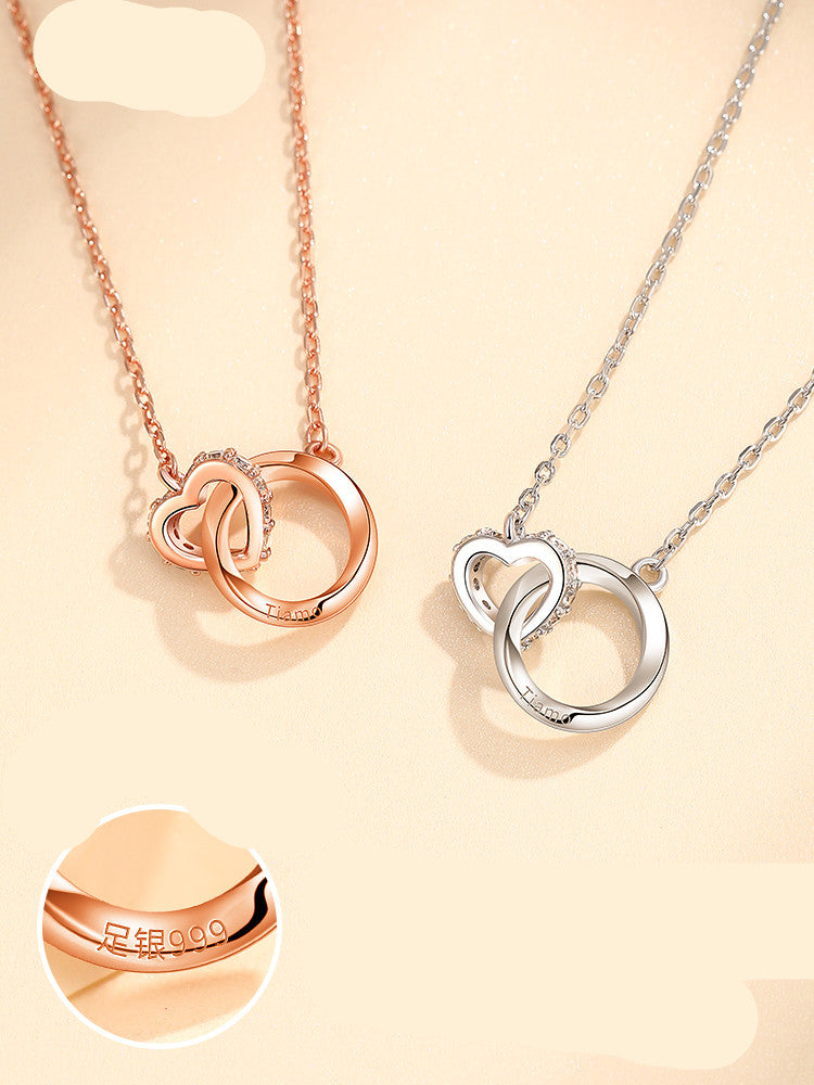 999 Sterling Silver Mobius Ring Necklace Female Silver 520 Valentine's Day Gift For Girlfriend
