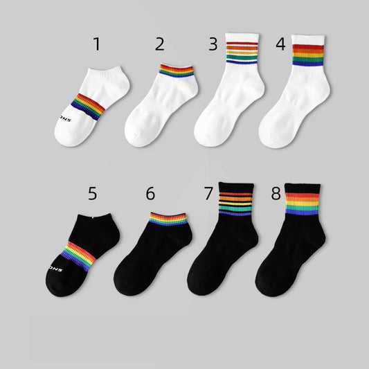 Thin men's short-tube cotton rainbow socks