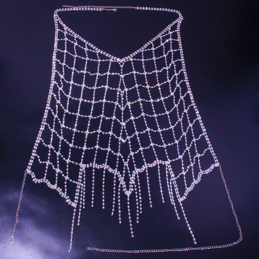 Ladies Mesh Fringe Body Chain Rhinestone Show Costume