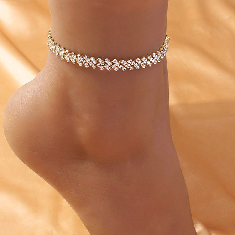 Diamond Shaped Rhinestone Simple Diamond-studded Cross Anklet