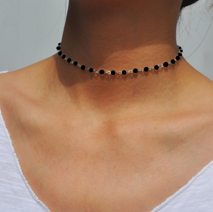Fashion Jewelry Woman Simple Black White Bead Necklace Handmade Choker Necklace