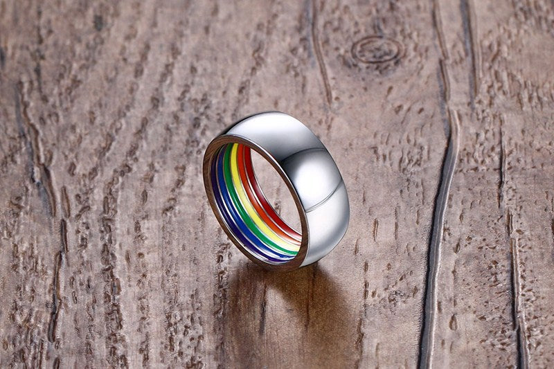 Rainbow Jewelry 8MM Stainless Steel Gay Rainbow Ring