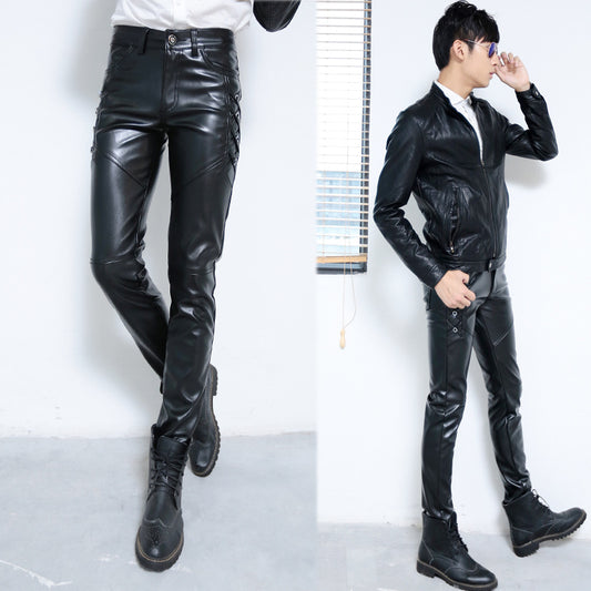 Thickened PU Leather Slim Pants (Mens)