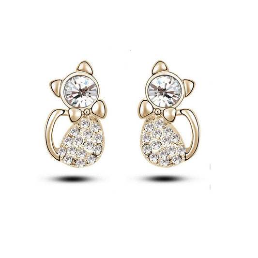 Cute Kitty Water Diamond Stud Earrings