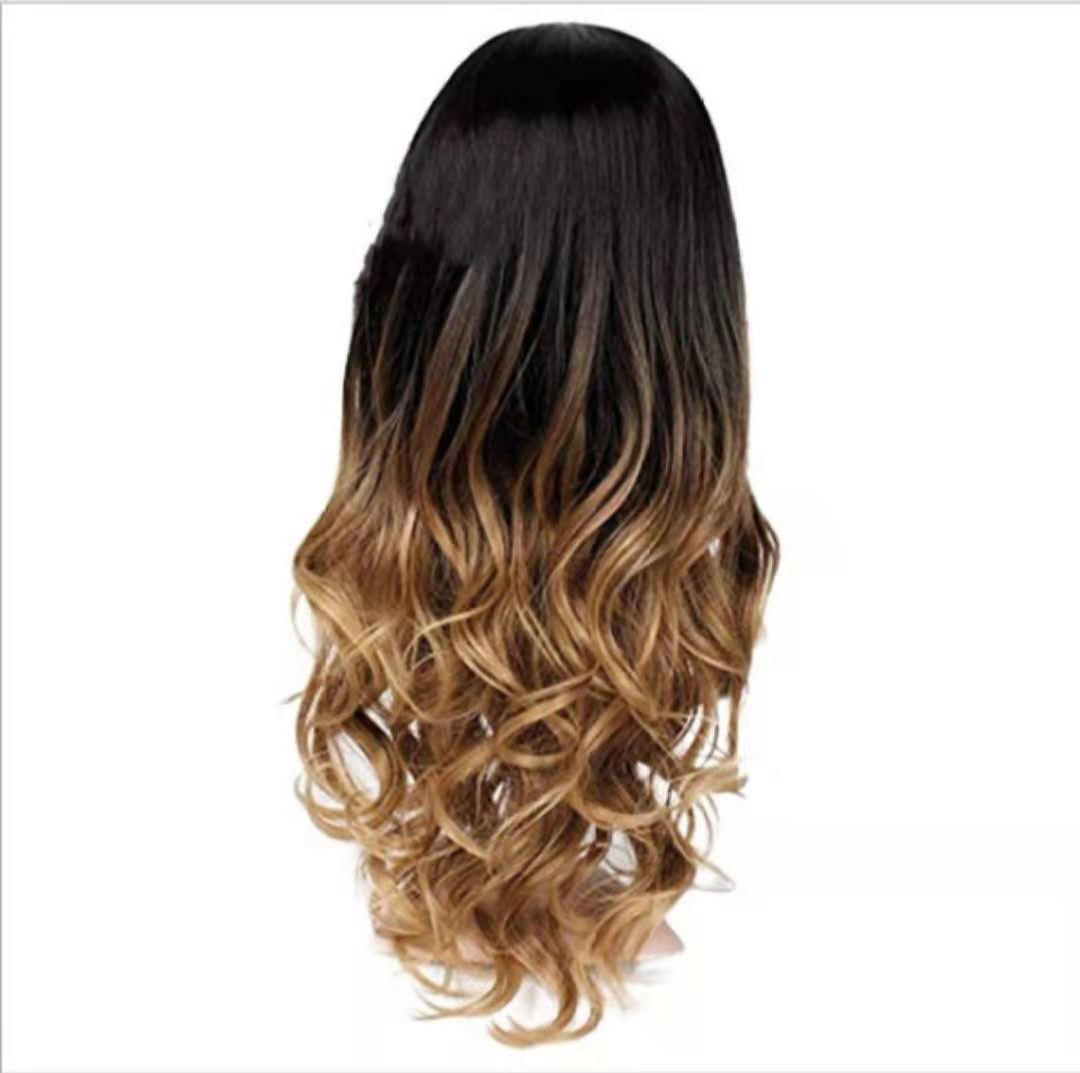 Black Gradient Brown Gold Ladies Long Curly Hair Rose Mesh
