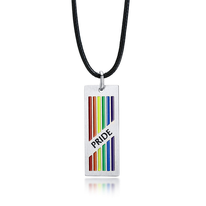 Stainless Steel Rainbow Necktie Pendant Titanium Steel Necklace