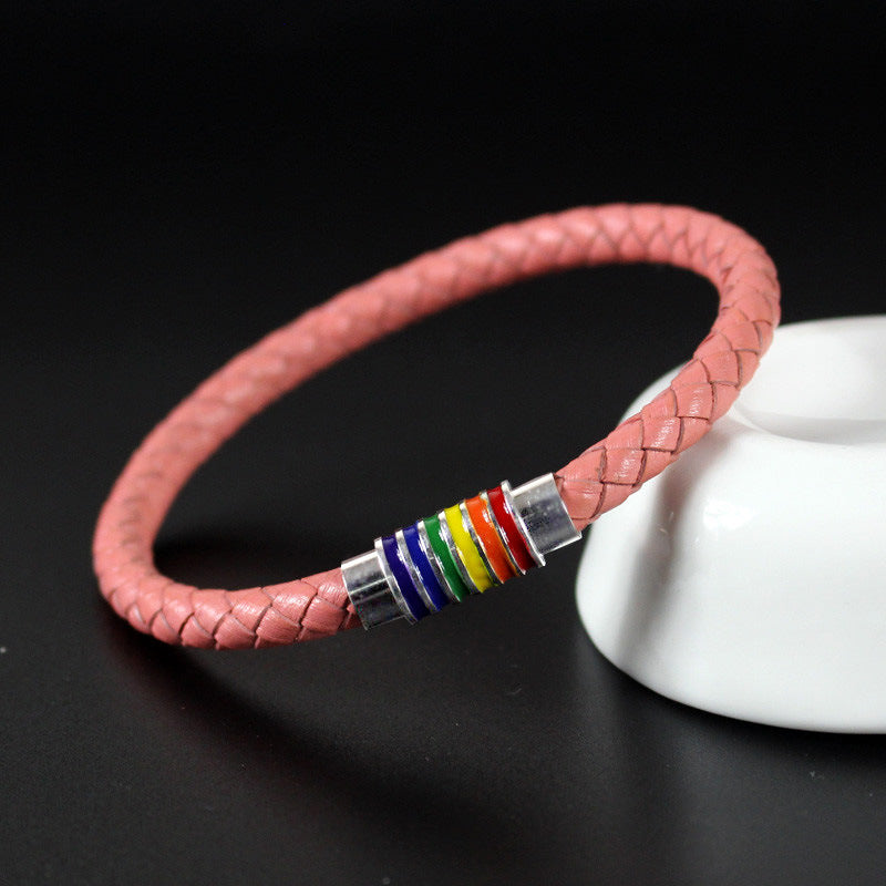Simple Titanium Steel Rainbow Oil Drop Magnetic Bracelet