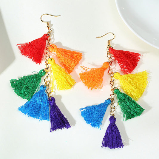 Rainbow Tassel Earrings Personality Fashion