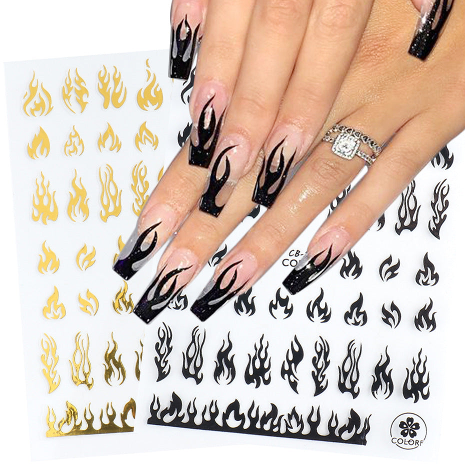 Black And White Gold And Silver Flame Series Nail Stickers