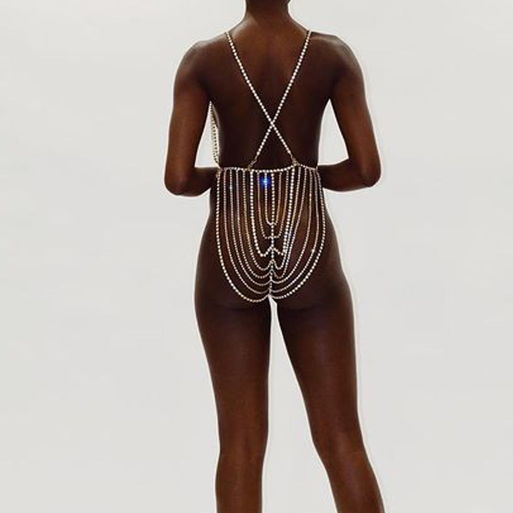 Women's European And American Nightclub Bodysuit With Body Chain
