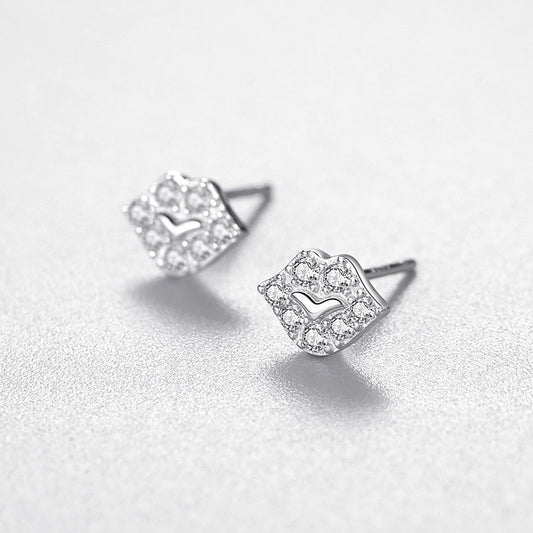 S925 Sterling Silver Kiss Lips Full Diamond Earrings