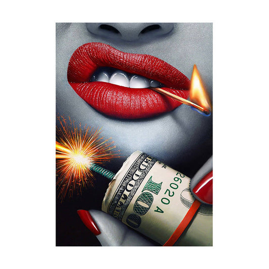 Red  Lips Dollar Gun Bullets Picture Canvas Painting