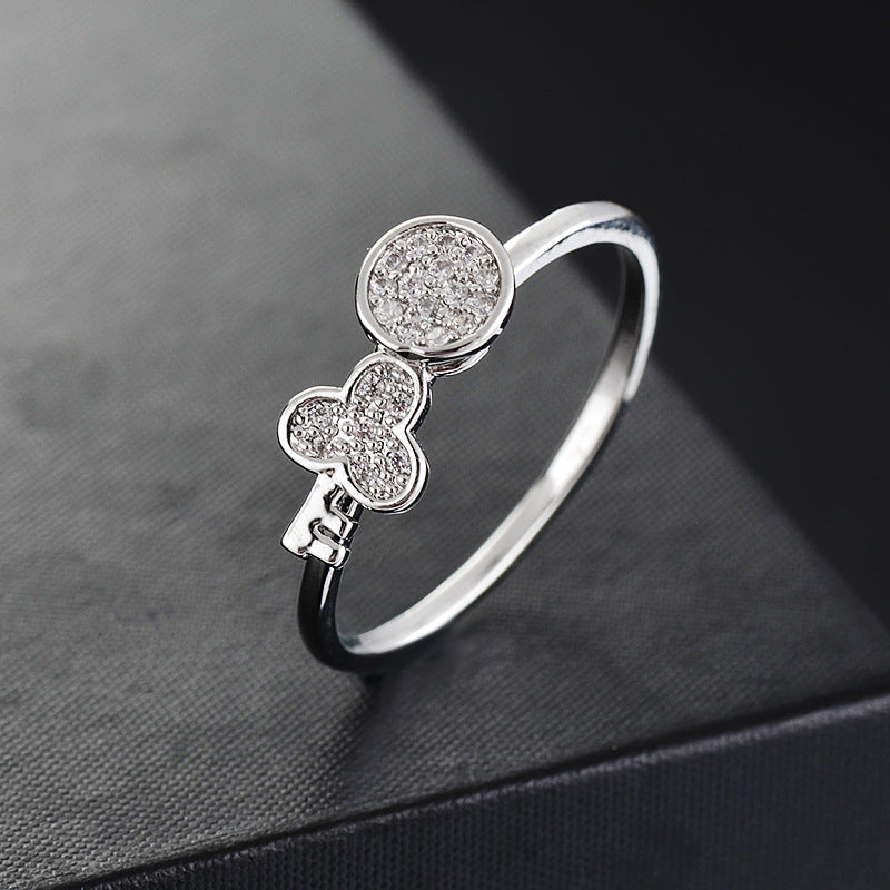Creative Couple Key Diamond Ring Micro-inlaid Zircon Ring Wedding Ring