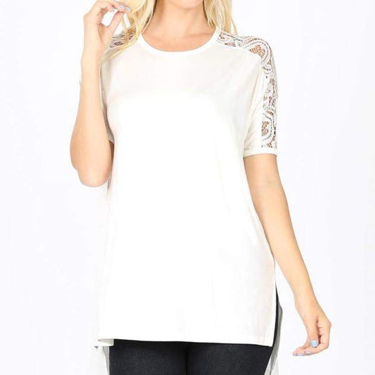 Lace Short Sleeve Luxe Rayon High-Low Tunic
