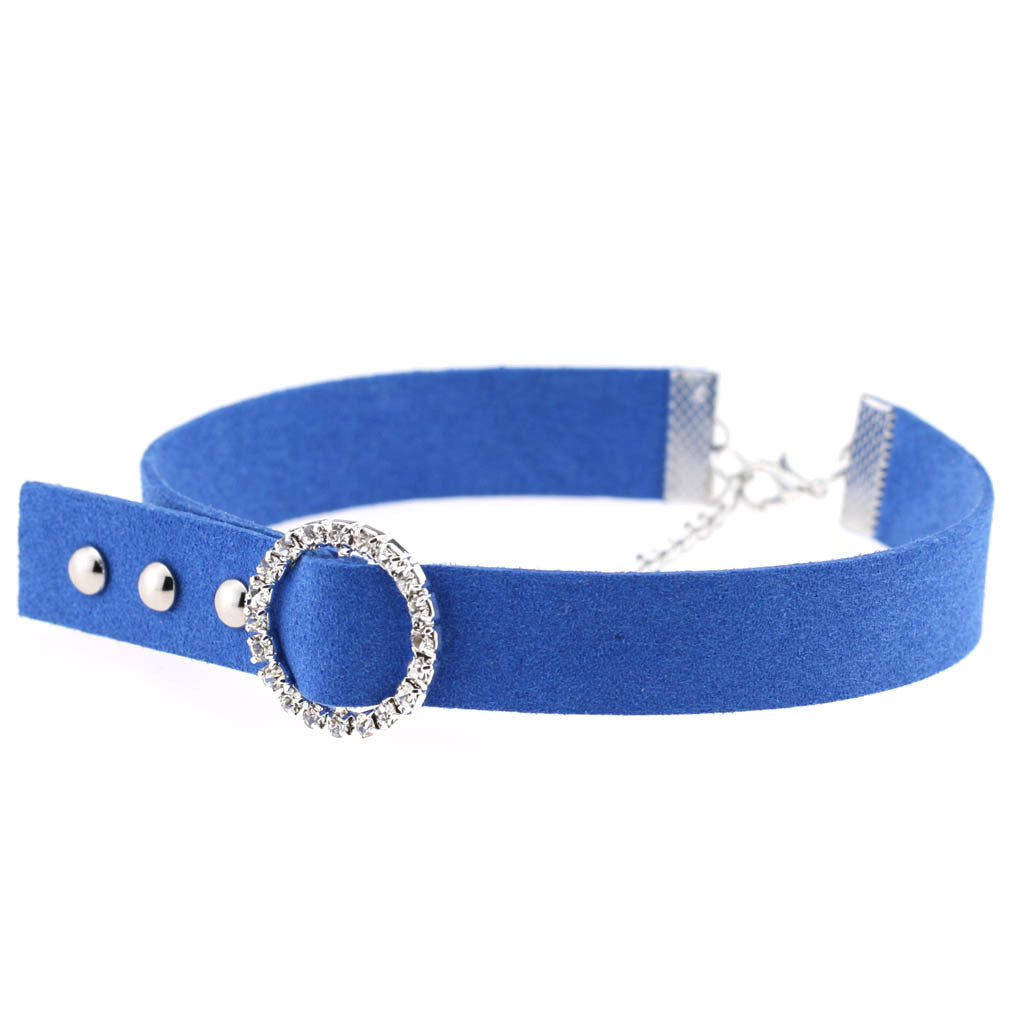 Simple European Style Flocking Ring Diamond Necklace Velvet  Choker