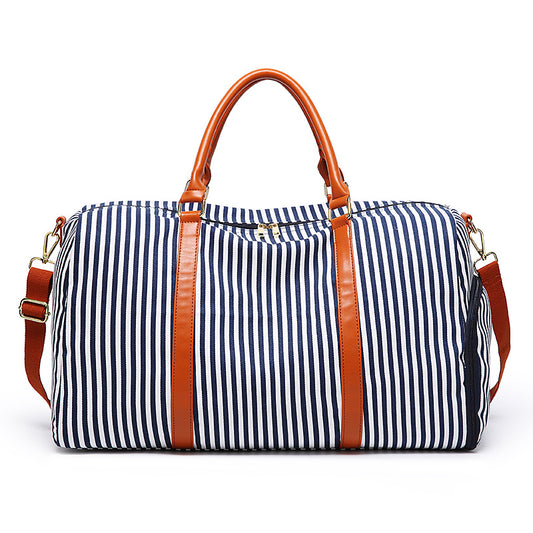 New Fashion Stripe Contrast Color and Leather Canvas Big Bag