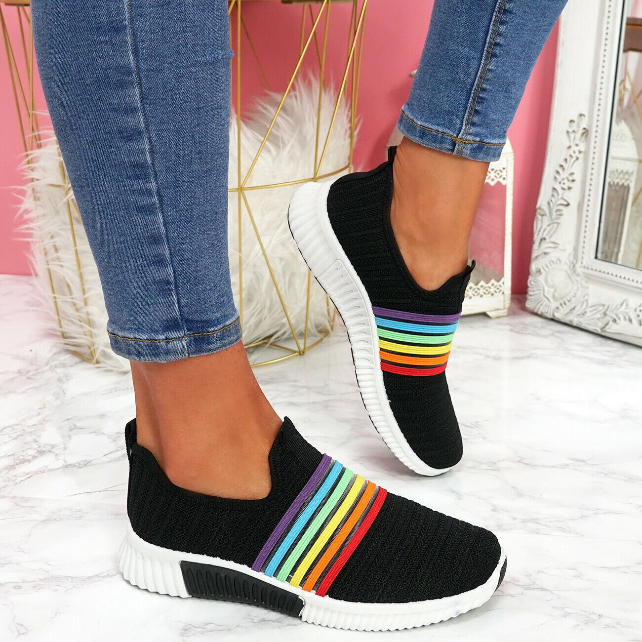 Flying netted rainbow sneakers