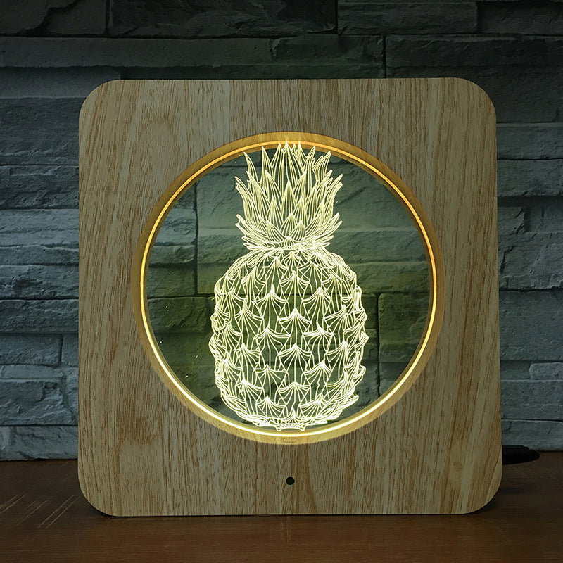 Simple creative pineapple photo frame lamp LED visual lamp wood grain touch colorful night light gift desk lamp