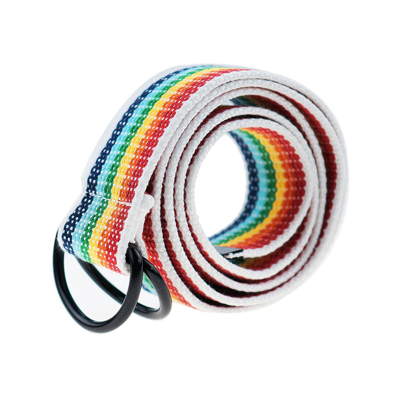 Canvas Belt With Six Rainbow Double Rings