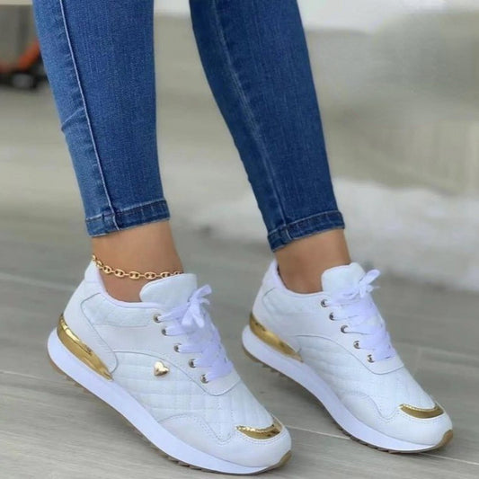 Plaid Stitched Gold Embellished Sneakers